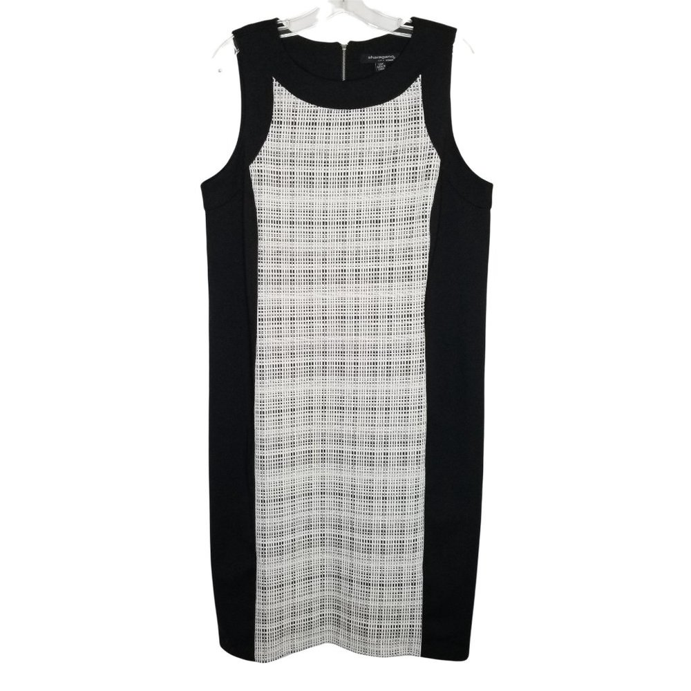 Sharagano Size 14W Dress Sleeveless Contrast Illusion Panels Stretch Knit Knee - Picture 2 of 6